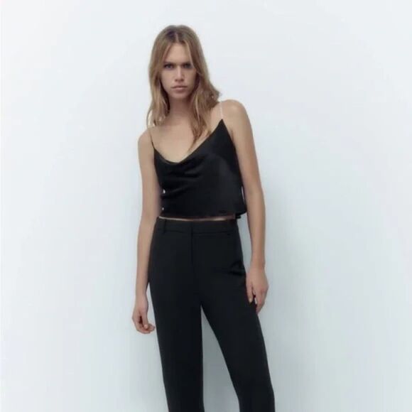 ZARA Cropped Silk Effect‎ Rhinestone Strap Top - Picture 1 of 6